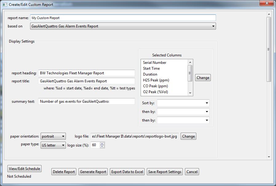 Operator Manual Devices 4. Select a report and then click Edit.