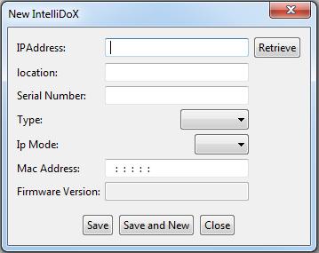 Operator Manual Administration 3. From the Administration toolbar, click IntelliDoXs. The Manage IntelliDoXs data table is displayed. 4. Click New on the button menu at the bottom of the data table.