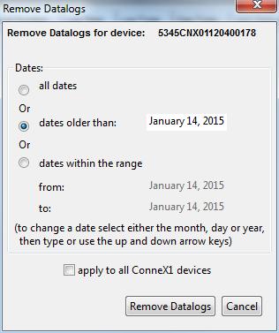 Operator Manual Devices Delete Datalogs 6. Click OK. After the procedure is completed, a confirmation dialog box is displayed. Click OK to return to Logs/Results.