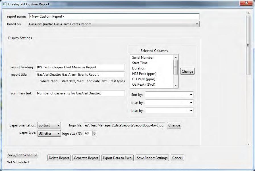 Devices Reports 4. Click <New Custom Report> and then click Edit. The Create/Edit Custom Report dialog box is displayed. 5. Configure the Display Settings. a. Type a file name for the report in the report name text box.