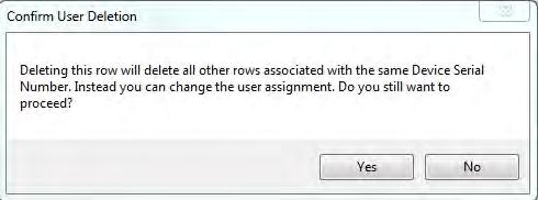 Administration Device Users 3. Right-click on a record and select Delete from the context menu. The Confirm User Deletion dialog box is displayed. 4.