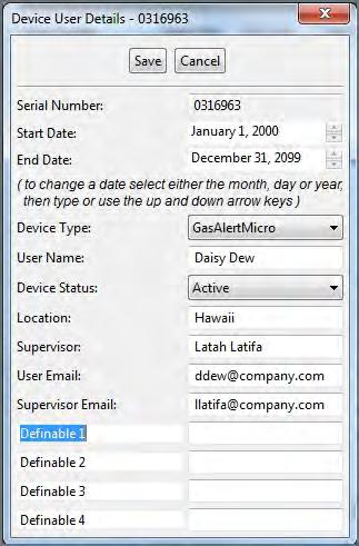Administration Device Users 3. Right-click on a record, and select Edit from the context menu. 4. The Device User Details dialog box is displayed. 5.