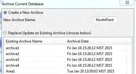 Database Select/Archive Select/Archive Click Select-Archive on the Database toolbar when you want to: 1. Archive the current database; 2. Switch to a different database; or 3. Create a new database.