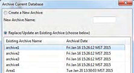 Database Select/Archive 5. Click OK. A confirmation dialog box is displayed. Click OK to begin the archive procedure. A new archive is created. 6.