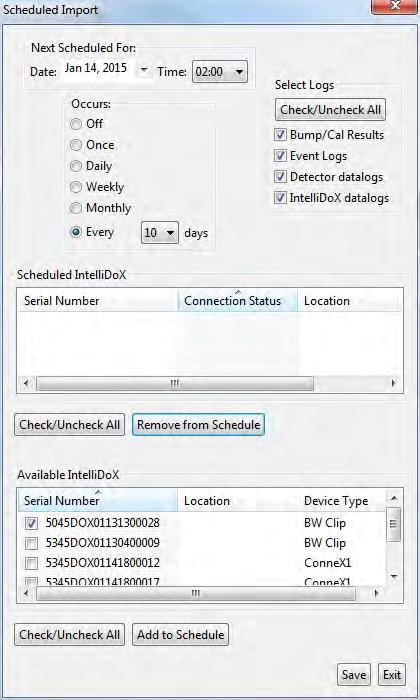 Devices Import 4. Click View/Edit Schedule. The Scheduled Import dialog is displayed. 5. Under Next Scheduled For, configure the report schedule. a. Configure the date and time for the next import. b.