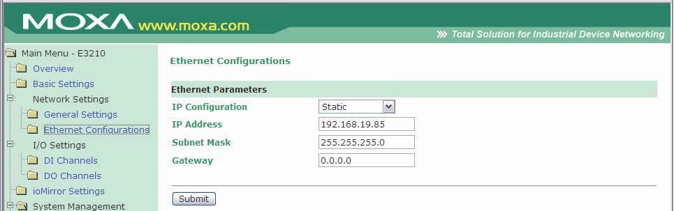 Ethernet Configurations On the Ethernet Configurations page, you may assign the IP address, subnet mask, and