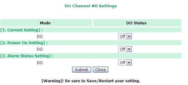 Using the Web Console iomirror Settings On the iomirror Settings page, you may configure how I/O signals will be transmitted over Ethernet and how the alarm will operate.