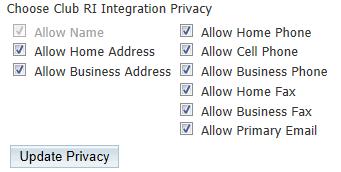 D. Clubs can customize any privacy options by selecting the appropriate fields to synchronize. This will set the RI Integration Privacy defaults for all members.