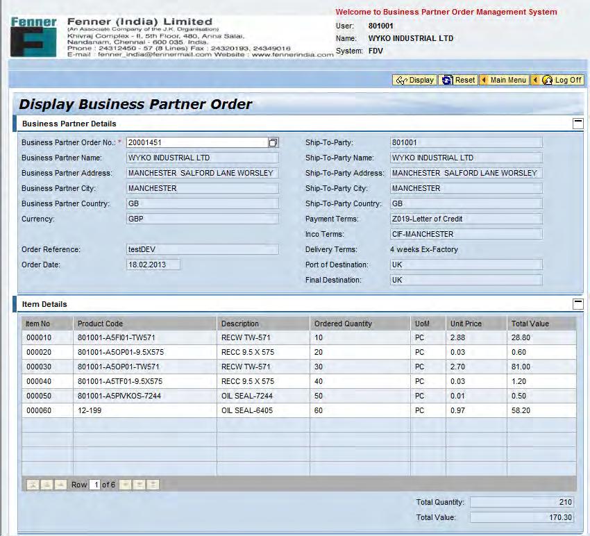 5. By selecting the Business Partner Order No details