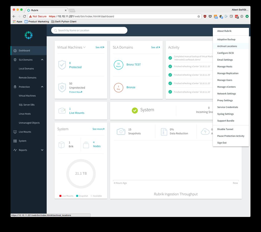 Configuring Rubrik This how to guide assumes that a Rubrik appliance is fully configured, operational, and can access the SwiftStack cluster from the network to which it is connected.