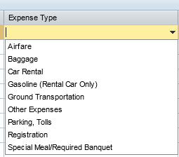 New Day Trip Enter Receipts To select the Expense Type for the receipt use the selection arrow to display all of the expense type options.