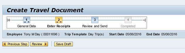Day Trip Request to Expense Report Continue to the Review and Send Section to add attachment, review the trip