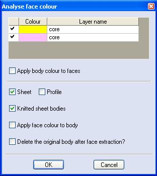 Analysis > Analyse Face colour This option will analyse a model and automatically detect all face colours present on the model.