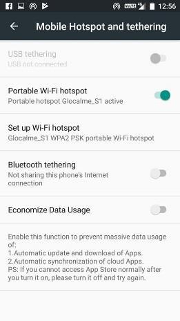 Upon successful enabling of Wi-Fi Tethering, the icon of Hotspot will turn white in the Quick Settings ; and the status bar will show below icon too.