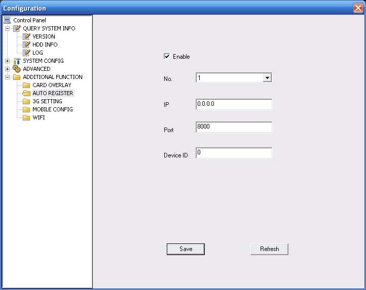 7.5.4.3 Auto Register Auto register interface is shown as below. See Figure 7-62. Figure 7-62 Auto Register Please refer to the following sheet for detailed information. Parameter Enable No.