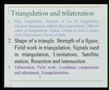 (Refer Slide Time: 00:46) Now, in this module triangulation and trilateration, what we have seen so far? We saw that what triangulation is. Now, what do you mean by that? What it is?