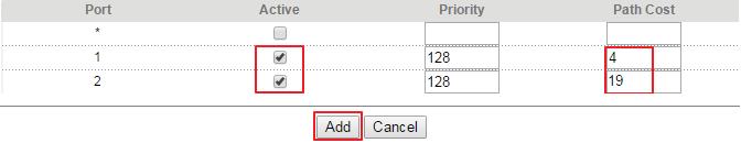 4. select which port to be add in MSTI, configure the priority to decide which port should be disabled when one port or more forms a loop in a switch the higher the priority value will be disabled