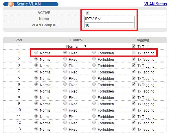 Active the VLAN 10 and type the Name and VLAN Group ID then select the