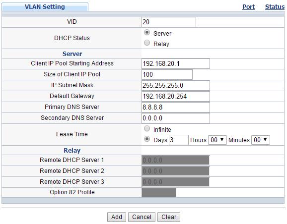 5. Configure the DHCP service for VLAN 10 users Figure 5, IP Application > DHCP > DHCPv4 > VLAN 6.