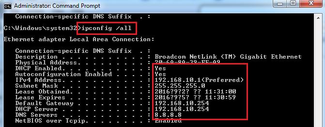 Go to Windows command prompt and type ipconfig /all. The IP address should be assigned to the VLAN 10 network (192.168.10.X). 14.
