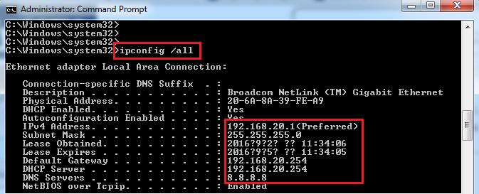Go to Windows command prompt and type ipconfig /all. The IP address should be assigned to the VLAN 10 network (192.168.20.X). 20.