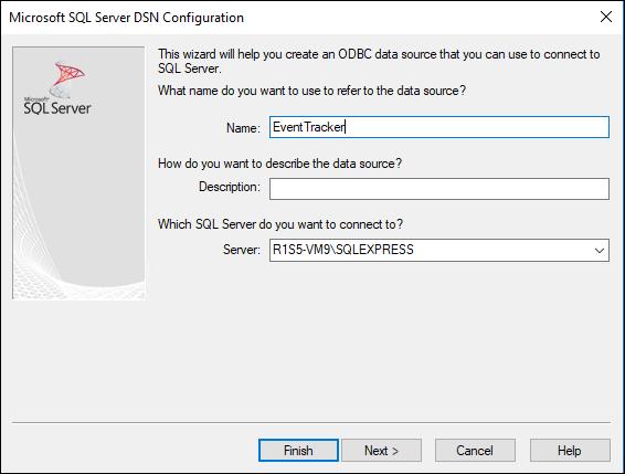 Provide the DSN name and SQL server instance name
