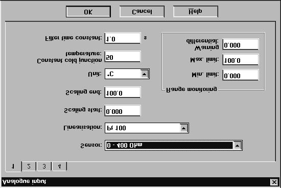 A dialog window appears in which first the entry Analogue input (1) is selected, and then the function (2) is called
