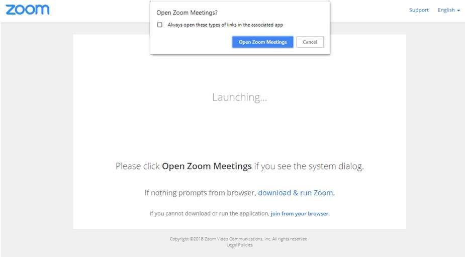 Join a meeting (cont) 4) Join the meeting by either: Open the desktop application (if Zoom Meetings is already installed on your computer) or