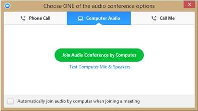Connect the audio You can connect to a Zoom meeting by Computer Audio, Phone callback or Phone dial-in (toll & tollfree