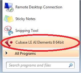 Double-click the Cubase LE AI Elements 8 icon created on the desktop or select