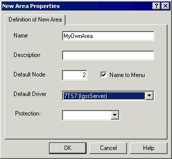 To open the properties dialog box for the current area in the Definition program, select Edit Area Properties or click CTRL + F2. Then select the relevant driver and node number.