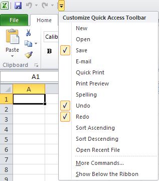 Use the following procedure to customize the Quick Access Toolbar. 1. Select the arrow next to the Quick Access Toolbar.