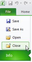 Closing Files If you have finished working on a workbook, but are continuing to work in Excel, you should close the file.