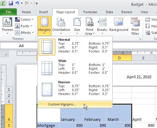 Setting Up Your Page The Page Setup group on the Page Layout tab of the Ribbon includes several tools to help you set up your page. You can control the margins, orientation, and size of your page.
