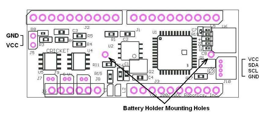 3.6 Board Power Connector and Battery Holder Cricket power may range from 1.8 to 5VDC. Voltage level should not exceed 3.3V if the serial flash or accelerometer is installed.