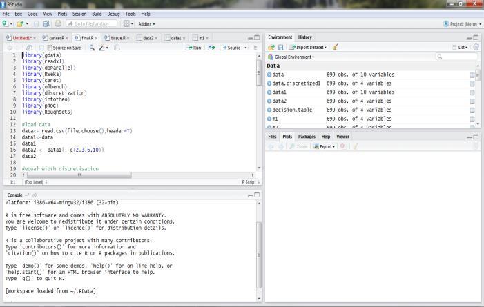 Fig. 4: R GUI Free and open source software Supports unique data visualisation Allows statisticians to do very intricate and complicated analyses Suited for statistical computing.