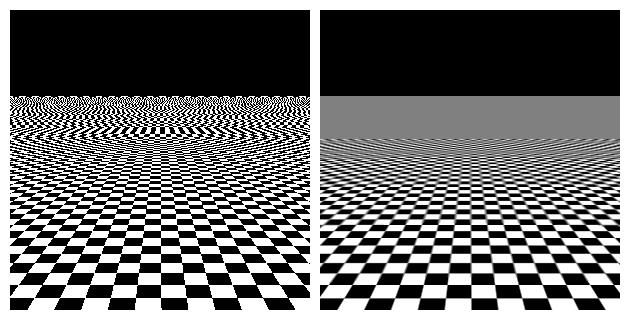 Without mipmapping (a) With mipmapping (b) Fig. 3: Aliasing and mipmapping. The method is called mipmapping. (The acronym mip comes from the Latin phrase multum in parvo, meaning much in little.