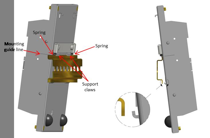 Installation 2. Push firmly on the module while tilting it toward the DIN rail until the DIN rail is positioned under both the upper and lower claws on the back of the module.