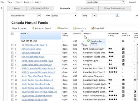 6 Simplified Research Create a Custom View Several pre-built views with selected columns of data are available for each Research Module data universe.