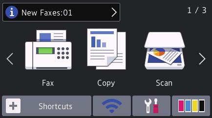 9. [New Faxes:] 9 When [Fax Preview] is set to [On], [New Faxes] displays how many new faxes you have received and stored in the memory. Press Touchscreen.