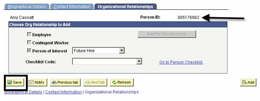 The Organizational Relationships page Note: