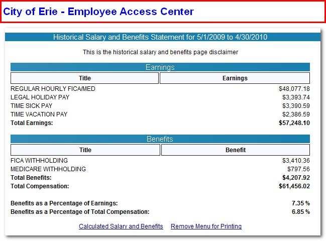 Historical Salary and Benefits Screen Click on Calculated Salary and Benefits and the screen below will appear.