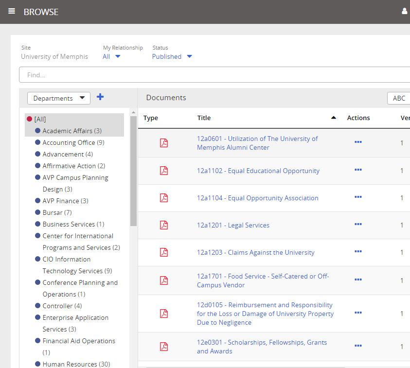 Browse and Search Documents Browse: The default view in PolicyTech is