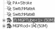 Mating the first component to three planes takes more time but provides orientation flexibility and greater accuracy. Hide the MGPTube component. 38) Right-click MGPTube<1> from the FeatureManager.