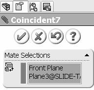 Create a Coincident mate. 161) Click Front Plane from the 2AXIS- TRANSFER FeatureManager.