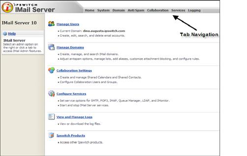 3 Click IMail Server. The IMail Server Administrator main page appears.