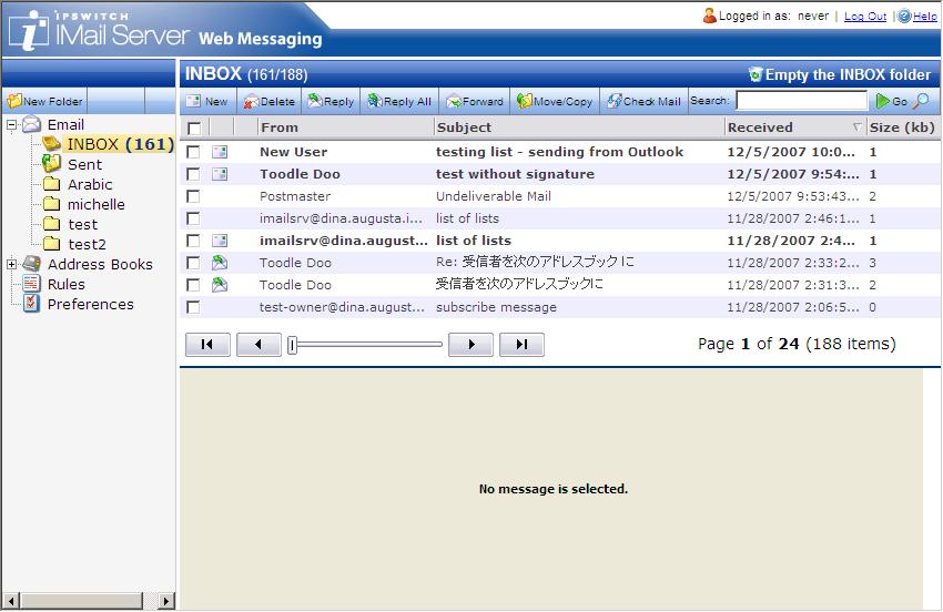 2 Enter your Username and Password. The Ipswitch Web Messaging client appears.