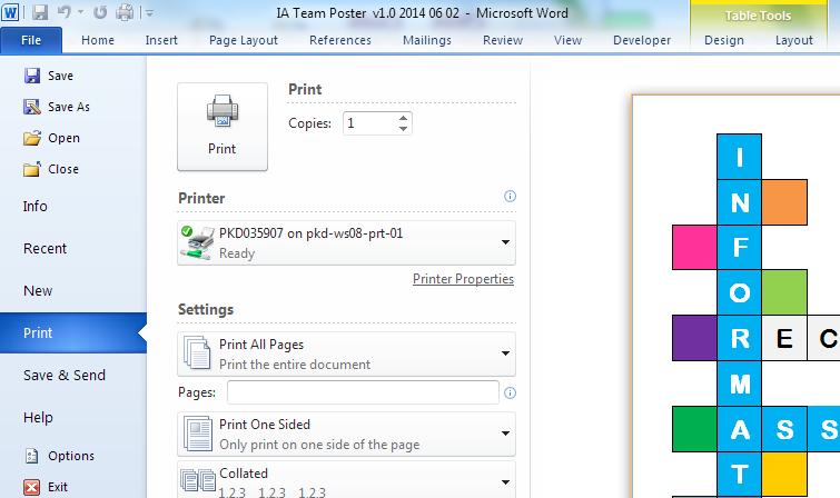 6. You are now ready to use your printer. Select the File tab and click on Print, this will open up the Print Preview Window and Print options.