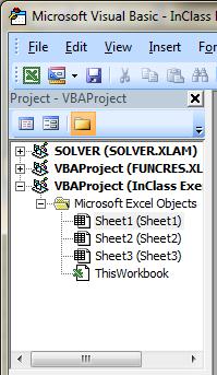 Starting with the VBA Editor Project panel List of items in a project Contains all of the Functions Forms Subprograms