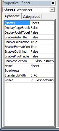 Starting with the VBA Editor Properties Panel Properties panel is used